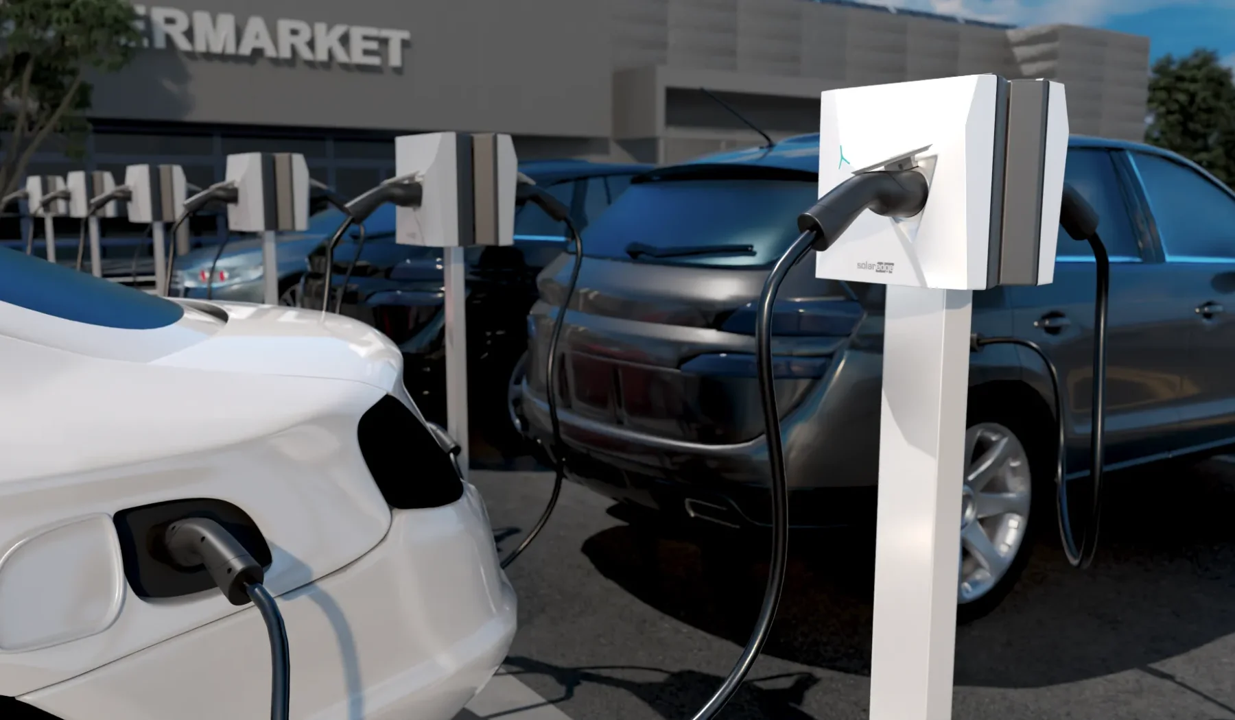 Colonnine di ricarica per auto elettriche installate in parcheggio