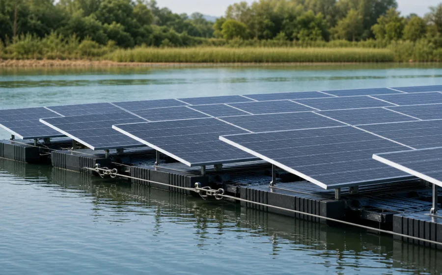Fotovoltaico flottante installato su un bacino artificiale aziendale