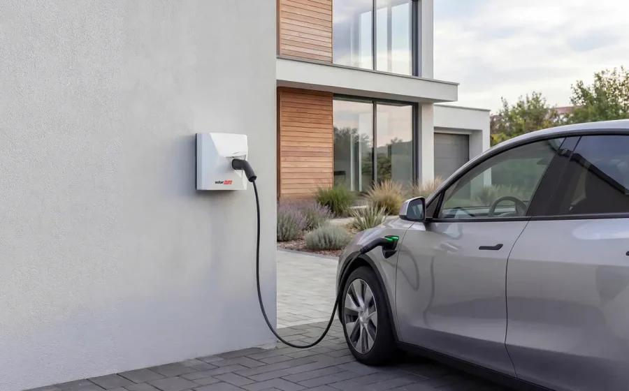 Auto elettrica collegata a una wallbox SolarEdge in un impianto domestico